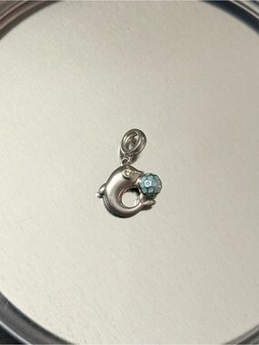 Chamilia sterling silver & crystal Dolphin Light Blue Enamel Ball dangle charm
